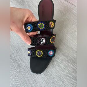 Staud Sonny Beaded Sandal Mules 40.5 Black peace sign